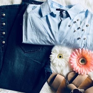 Oversized Decorative Long Sleeve Button Up Blouse